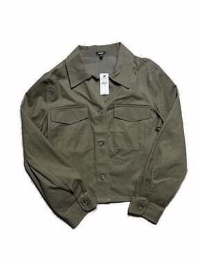 Express Olive Green Cropped Utility Shirt Jacket Size M NWT